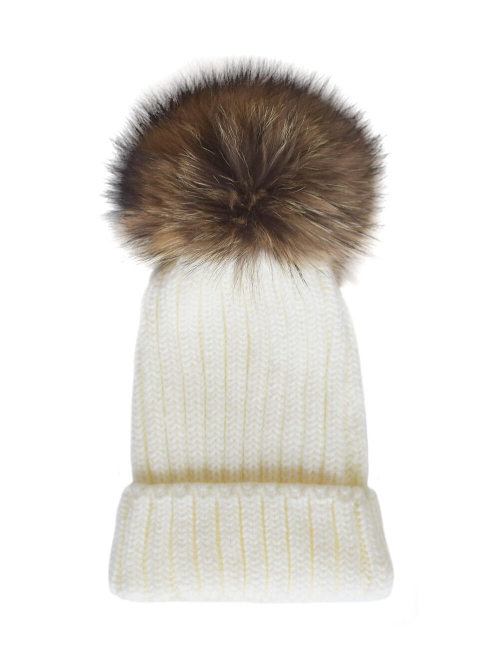 8825 Winter Knit Beanie Hat with Real Fox Fur Pom Pom Chunky Snow Cap Girls